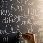 Many languages written on blackboard